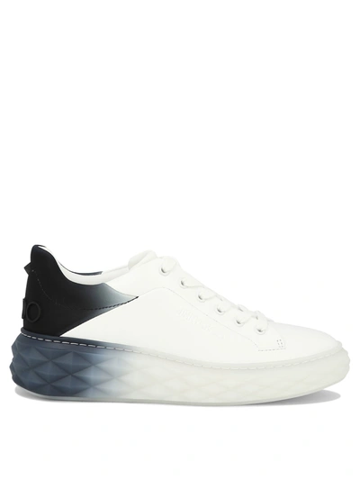 Jimmy Choo Diamond Maxi Logo-embossed Leather And Woven Low-top Trainers In White,blue,black