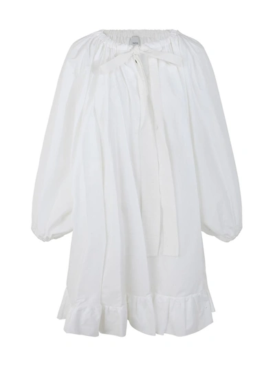 Patou Tie-neck Peplum Dress In White