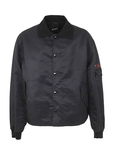 Raf Simons Long Sleeved Polo Bomber Jacket With Print On Back Clothing In Black