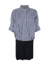 Sacai Cotton Poplin Dress Striped Pattern In Blue