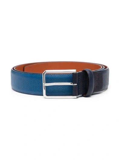 Santoni Rectangular Buckle Leather Belt In Blue