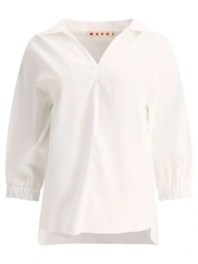 Marni Poplin Top With Shirt Collar In Lily White