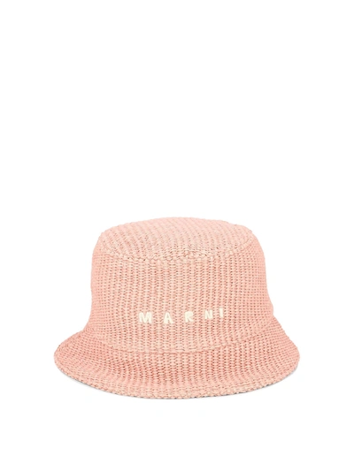 Marni Logo-embroidered Woven Bucket Hat In Nude & Neutrals