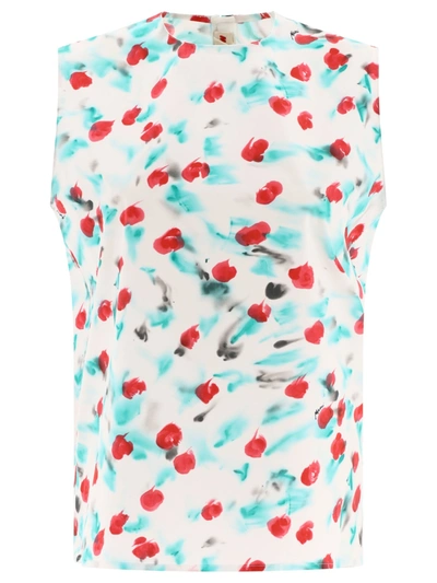 Marni Watercolor Floral Sleeveless Top In Lilywhite