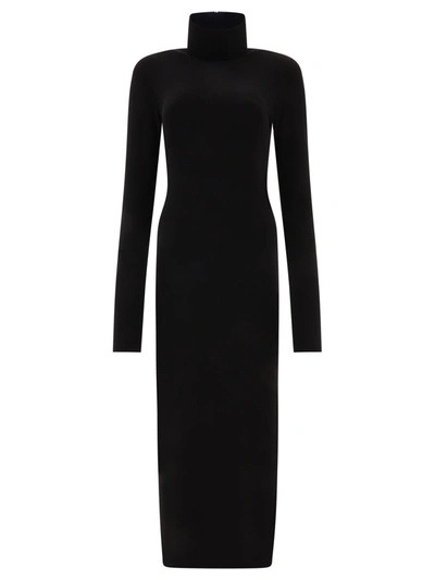 Norma Kamali Turtleneck Side Slit Gown In Black