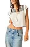 FREE PEOPLE FREE PEOPLE SARAFINA EMBROIDERED YOKE COTTON BLEND CROP TOP