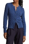 Ralph Lauren Cable-knit Cotton Crewneck Cardigan In Gem Blu