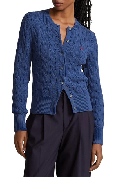 Ralph Lauren Cable-knit Cotton Crewneck Cardigan In Gem Blue