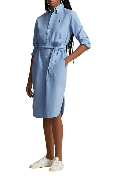 Ralph Lauren Belted Cotton Oxford Shirtdress In Light Blue