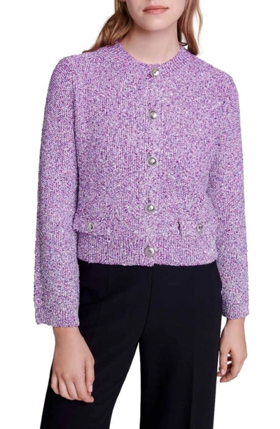 Maje Sequin-embellished Knitted Cardigan In Fuchsia Pink /
