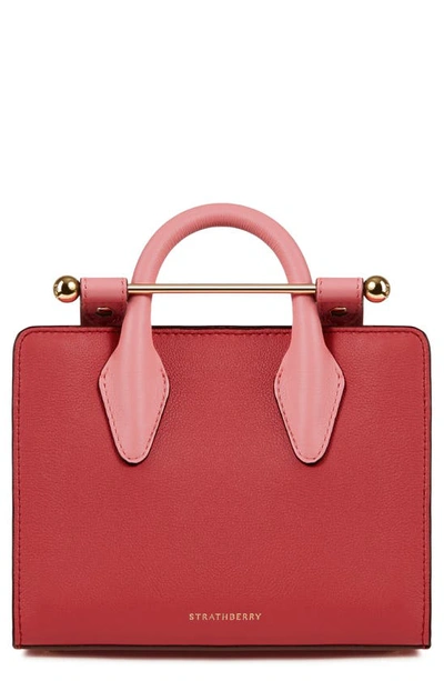 Strathberry Nano Leather Tote In Raspberry Red/ Candy Pink