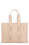 Chloé Woody Large Nylon Shopper Tote Bag In Rose Dust 6k7