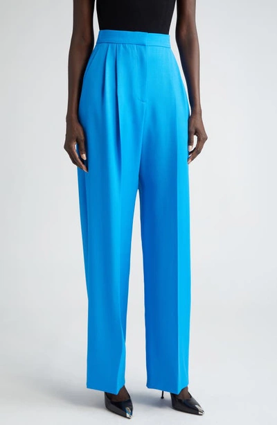 Alexander Mcqueen Pleated Wide-leg Wool Trousers In Lapis Blue