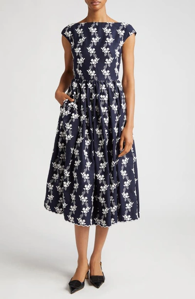 Erdem Floral-print Cotton Midi Dress In Navy