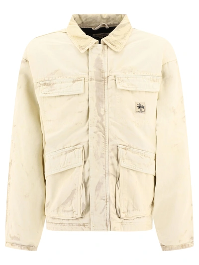 Stussy Distressed Canvas Shop Jacket In Light Brown