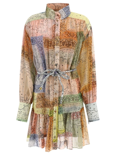 Zimmermann Matchmaker Lantern Belted Printed Cotton And Silk-blend Voile Mini Dress In Multicolour