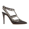 Valentino Rockstud Pumps In Patent Leather And Polymeric Material With Straps 100 Mm In Nude & Neutrals