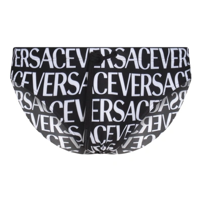 Versace Beach Briefs With Allover Logo In Black