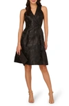 Adrianna Papell Tuxedo Jacquard Dress In Black