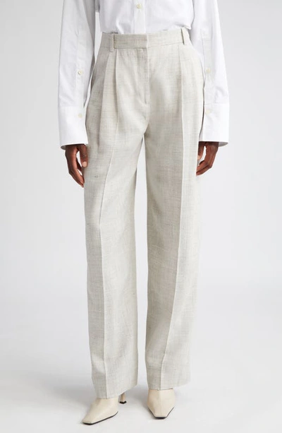 Rohe Wide Leg Double Pleated Trousers In Stone_melange