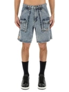 Moschino Ripped Cargo Denim Shorts In Denim