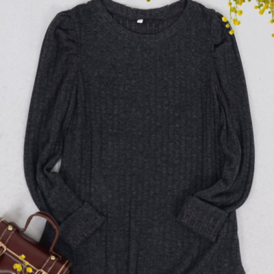 Anna-kaci Pleated Long Sleeve Knit Sweater In Black