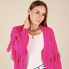 Anna-kaci Fringe Tassel Open Front Sweater Cardigan In Pink