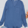 Anna-kaci Solid Waffle Knit Patch Pocket Sweater In Blue