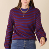 Anna-kaci Horizontal Striped Knitted Round Collar Sweater In Blue