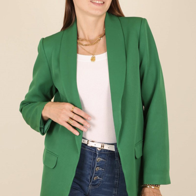 Anna-kaci Classic Open Front Blazer In Green