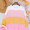 Anna-kaci Multicolor Color Block Textured Sweater In Pink