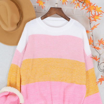 Anna-kaci Multicolor Color Block Textured Sweater In Pink