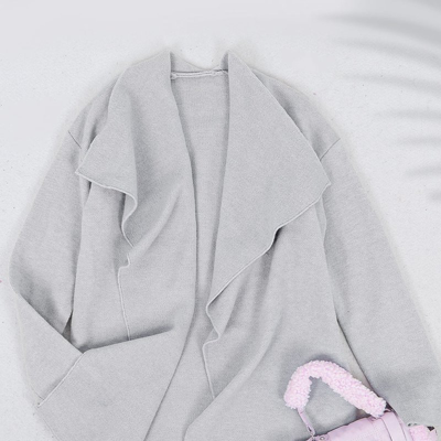 Anna-kaci Open Front Wide Lapel Waterfall Relaxed Cardigan In Grey