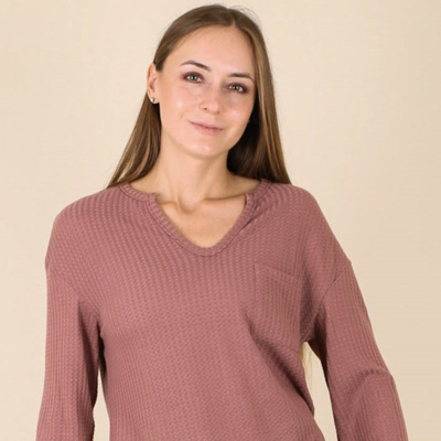 Anna-kaci Solid Waffle Knit Patch Pocket Sweater In Red