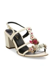 OSCAR DE LA RENTA FLOWER EMBELLISHED LAMBSKIN LEATHER SANDALS,0400095565250