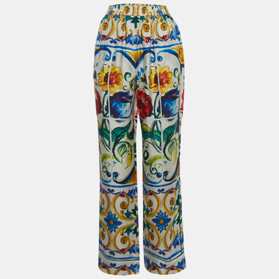 Pre-owned Dolce & Gabbana Multicolor Print Satin Elasticated Waist Palazzo Pants S