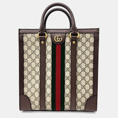 Pre-owned Gucci Ophidia Tote Bag Medium In Beige