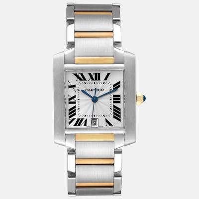 Pre-owned Cartier Tank Francaise Steel Yellow Gold Silver Dial Mens Watch W51005q4 28.0 Mm X 32.0 Mm