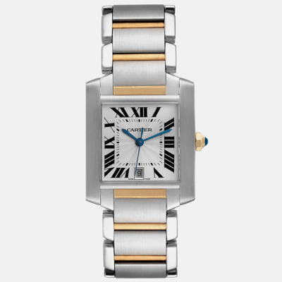 Pre-owned Cartier Tank Francaise Steel Yellow Gold Silver Dial Mens Watch W51005q4 28.0 Mm X 32.0 Mm