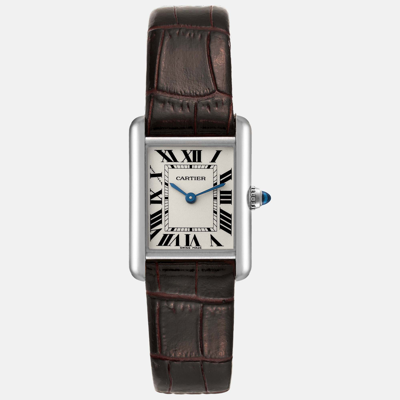 Pre-owned Cartier Tank Louis White Gold Brown Strap Ladies Watch W1541056 22 Mm X 29 Mm