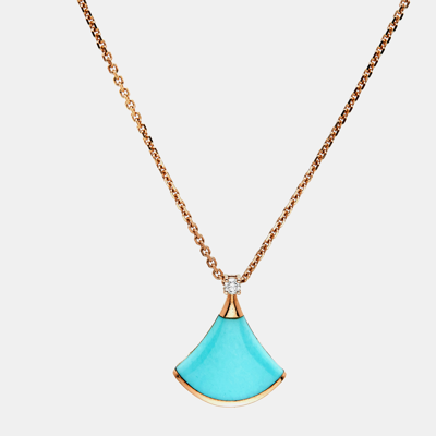 Pre-owned Bvlgari Divas' Dream Turquoise Diamond 18k Rose Gold Necklace
