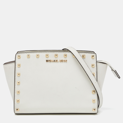Pre-owned Michael Kors White Saffiano Studded Leather Small Selma Crossbody Bag