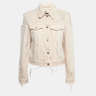 Pre-owned J Brand Cream Distressed & Ripped Denim Buttoned Jacket L