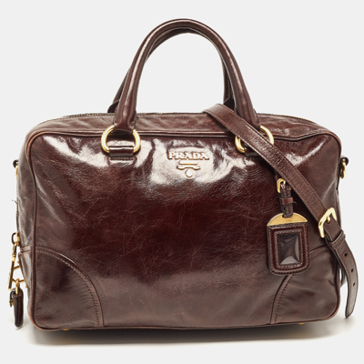 Pre-owned Prada Dark Brown Leather East/west Bag