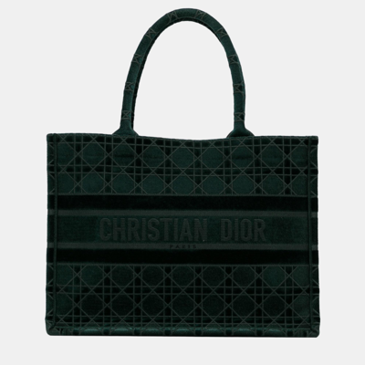 Pre-owned Dior Green Medium Velvet Cannage Book Tote