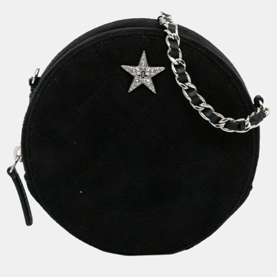 Pre-owned Chanel Black Suede Cocostellar Round Clutch On Chain