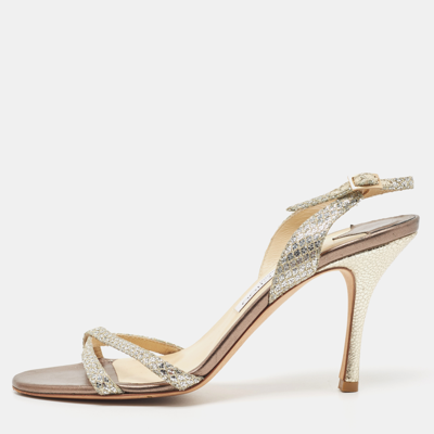 Pre-owned Jimmy Choo Silver Glitter India Slingback Sandals Size 38.5