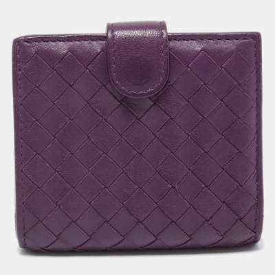 Pre-owned Bottega Veneta Purple Intrecciato Leather Compact Wallet