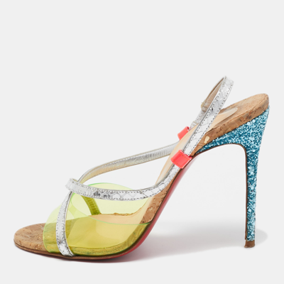 Pre-owned Christian Louboutin Multicolor Python Embossed And Pvc Slingback Sandals Size 38
