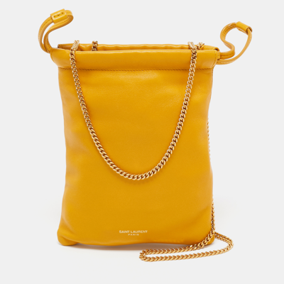 Pre-owned Saint Laurent Yellow Leather Phone Holder Crossbody Bag